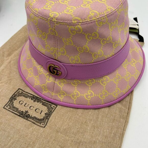 Women\'s Gucci GG canvas/leather bucket, hat, size large made in Italy main image 6
